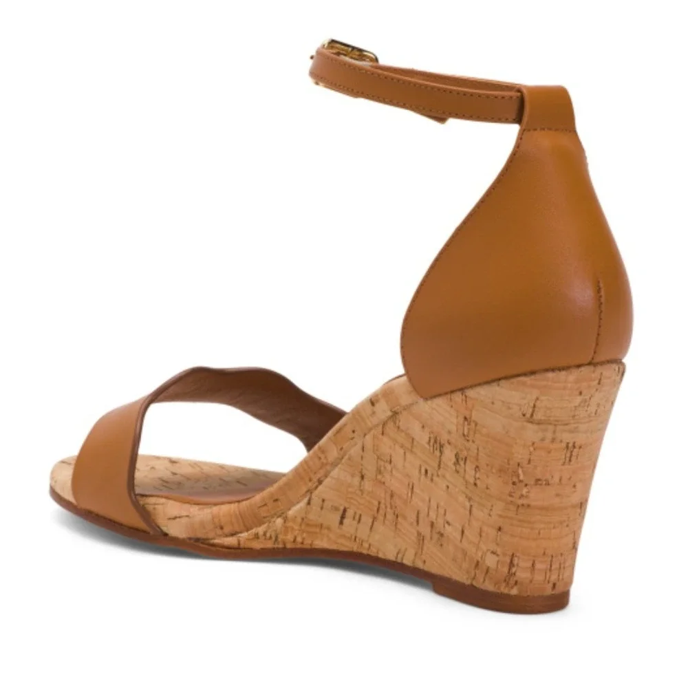 NWT J. MCLAUGHLIN Made Spain Leather Eavan Cork Wedge Sandals Ankle Strap Tan 11